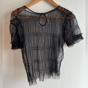 Free People Black Sheer Short Sleeve Top